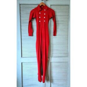 Vintage 1910s 1920s Red Union Suit: Drop Seat Footed Pajamas, Long Underwear, 34